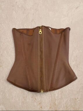 Brown Waist Cincher Corset with Front Zip